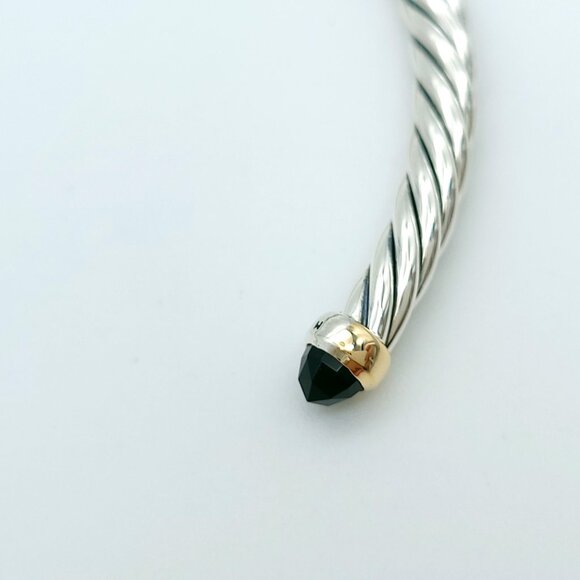 David Yurman Sterling Silver & 14k Gold 4mm Flex Black Onyx Cable Bracelet 7inch - Picture 6 of 10